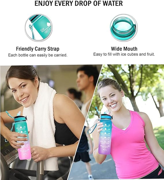 Motivational Water Bottle 1-L Sipper Bottle For Adults With Time Measurement BPA Free