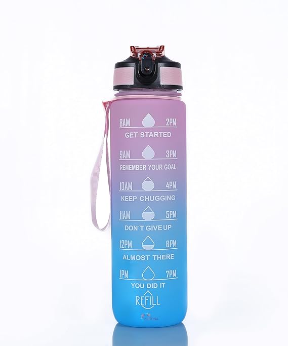 Motivational Water Bottle 1-L Sipper Bottle For Adults With Time Measurement BPA Free